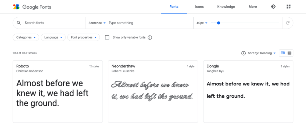 Explore fonts on fonsts.google.com